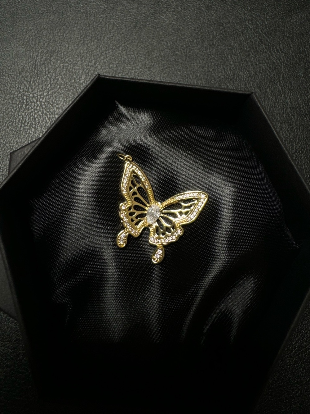 Gold filled butterfly pendant with cubic zirconia stone